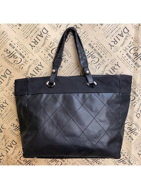 Chanel Paris Biarritz Tote Black CC Logo Business Travel